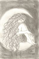 Perched on a crescent moon